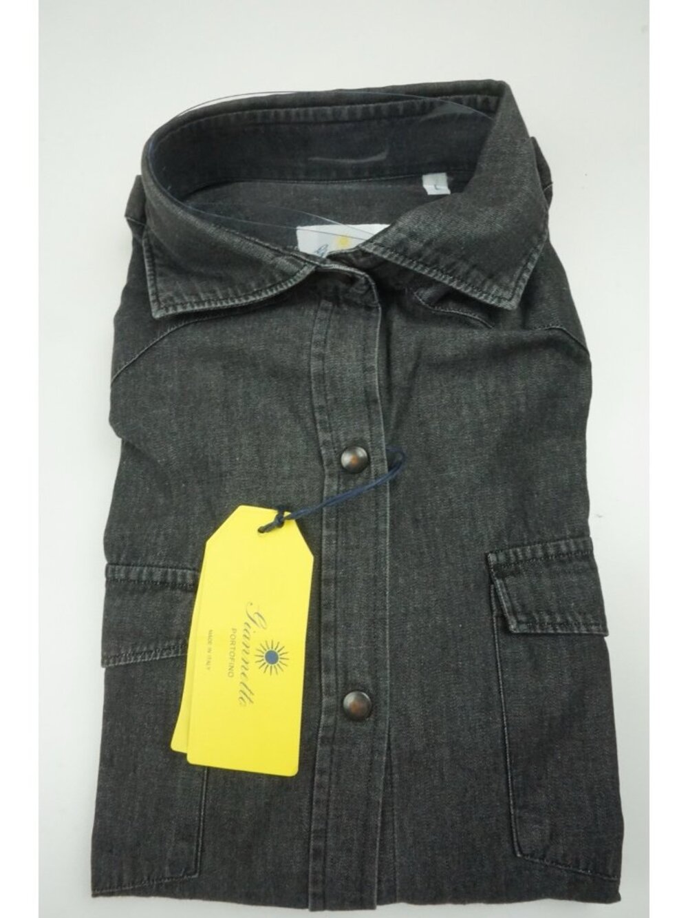 Giannetto Texas Cotton Snap Button Black Wash Denim Shirt Sz L NEW